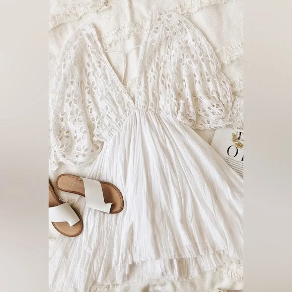 NWT Free People Bella Note Eyelet Mini Dress White Sz Small Retails $128 - Picture 14 of 15